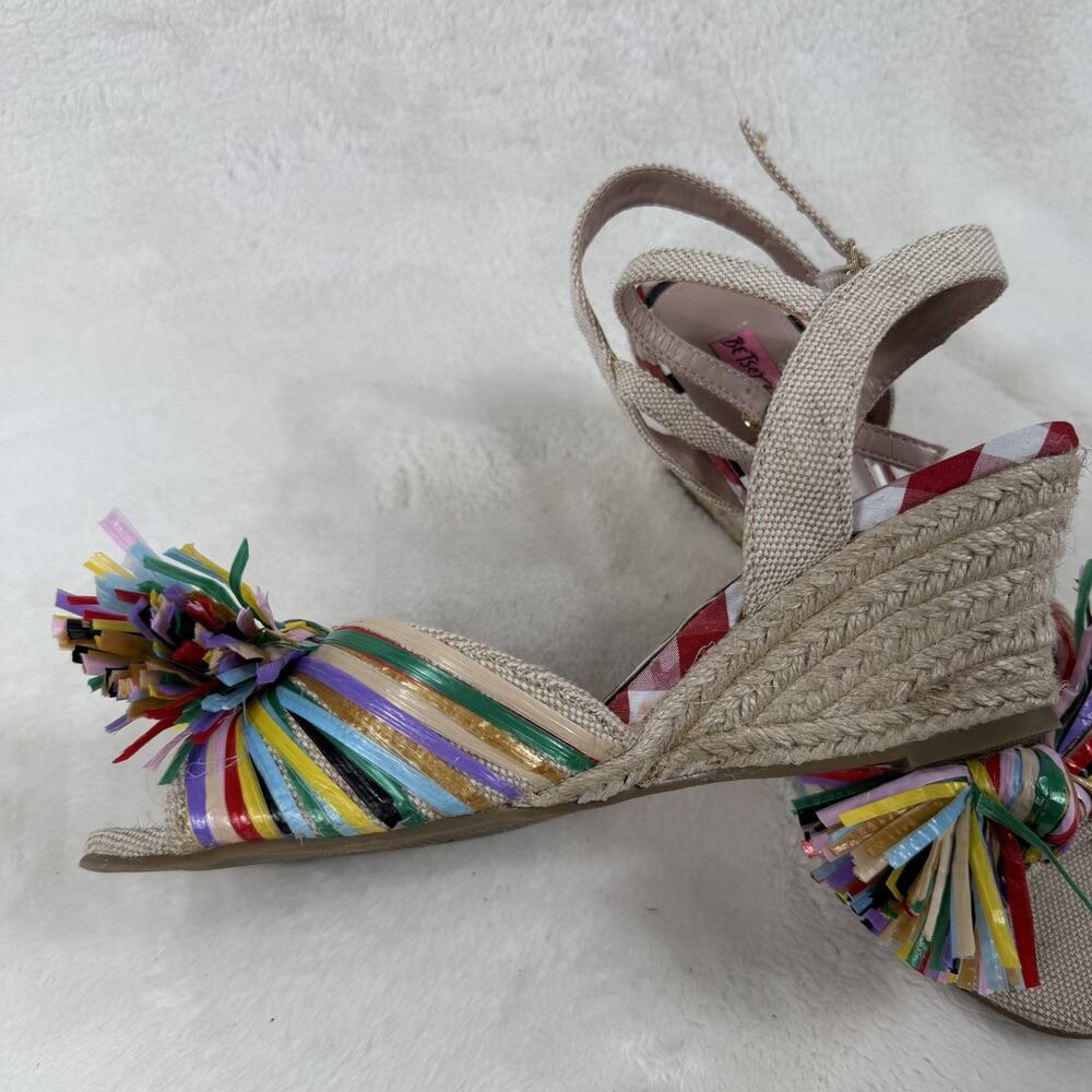 Betsey Johnson Lizzo SS Raffia Wedge Sandals Womens 8M Multicolor Bow Espadrille - Picture 4 of 12
